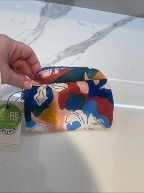 Kipling Multicolor Floral Zip Cosmetic Pouch Charm Botanical Print  Blue Monkey
